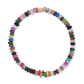 Semi-Precious Stretch Bracelet with Colored and CZ Rondelles